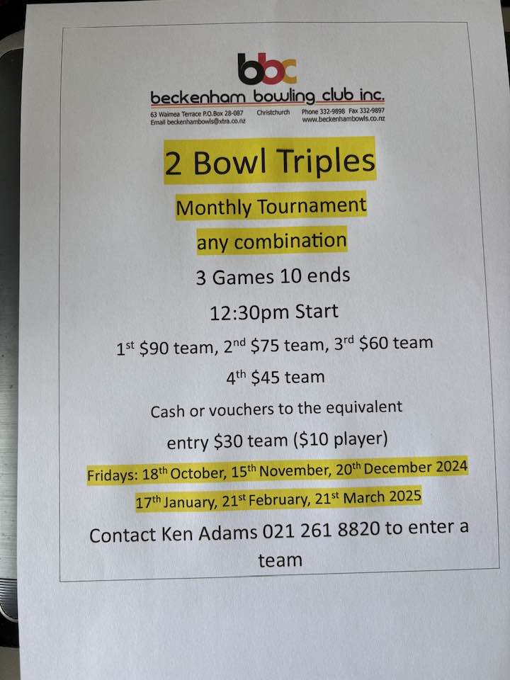 2 Bowls Triples Monthly