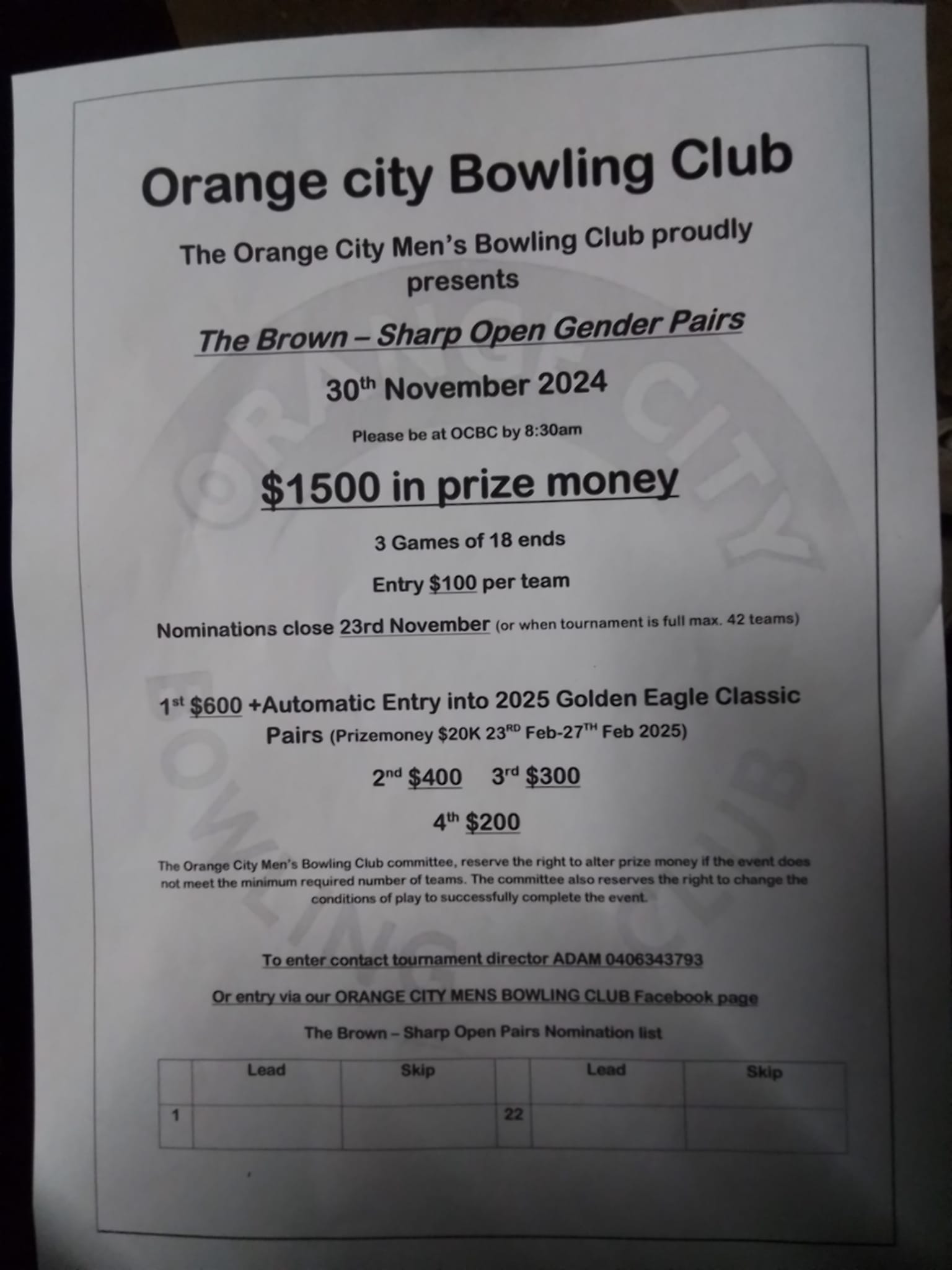 Brown-Sharp Open Gender Pairs