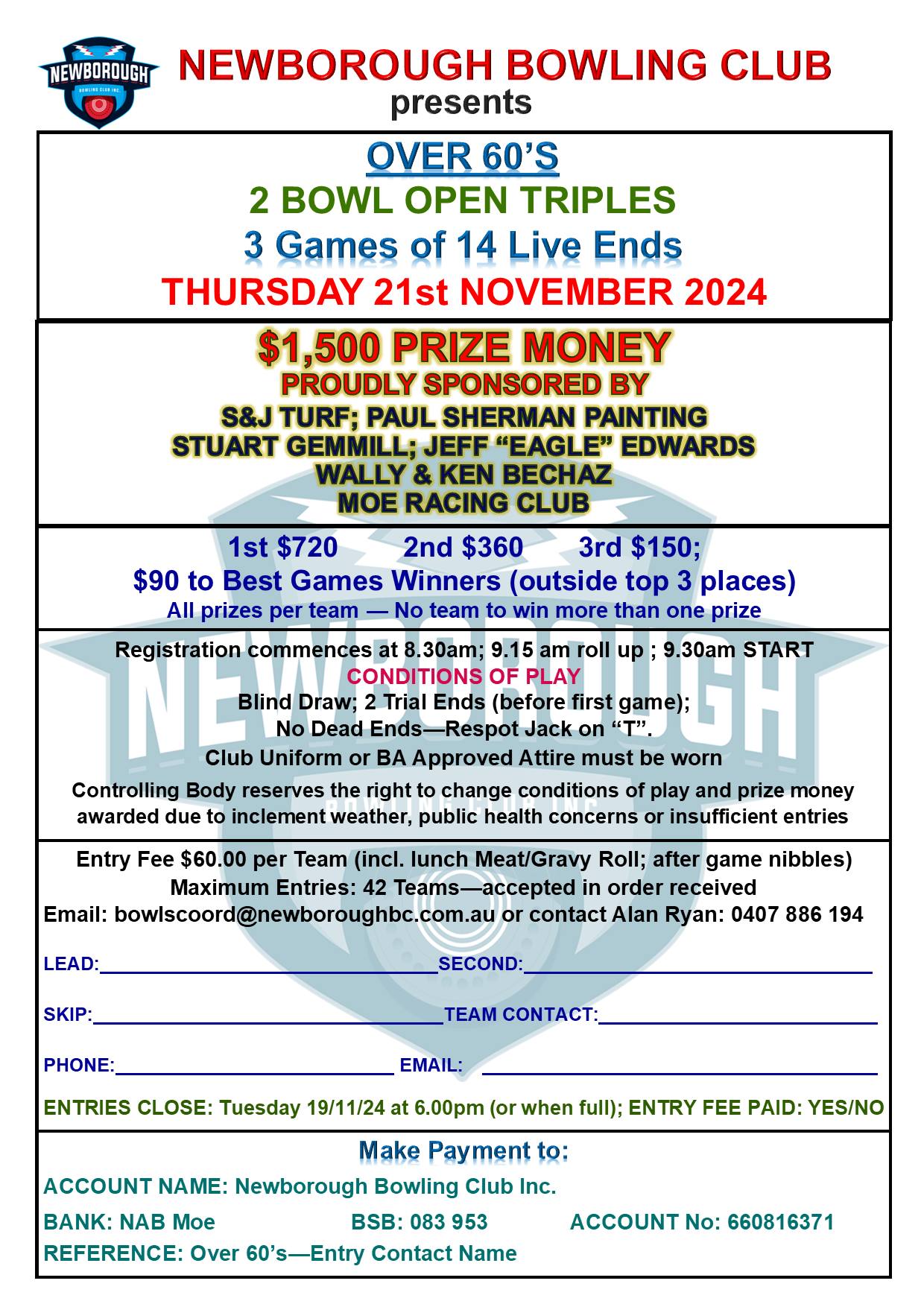 Over 60s Triples flyer