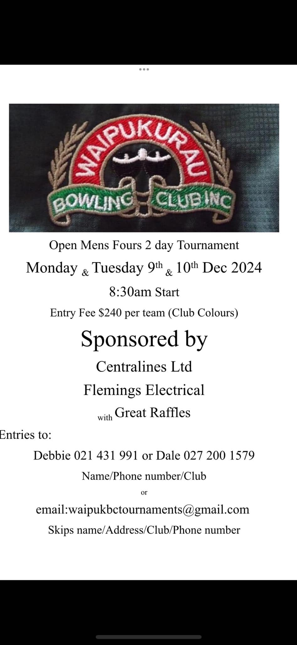 Open Mens Fours 2 Day Tournament flyer