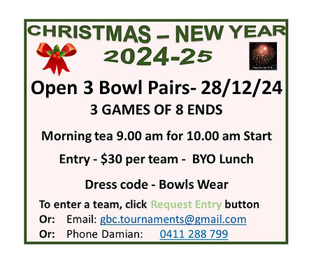 Christmas Open 3-bowl Pairs flyer