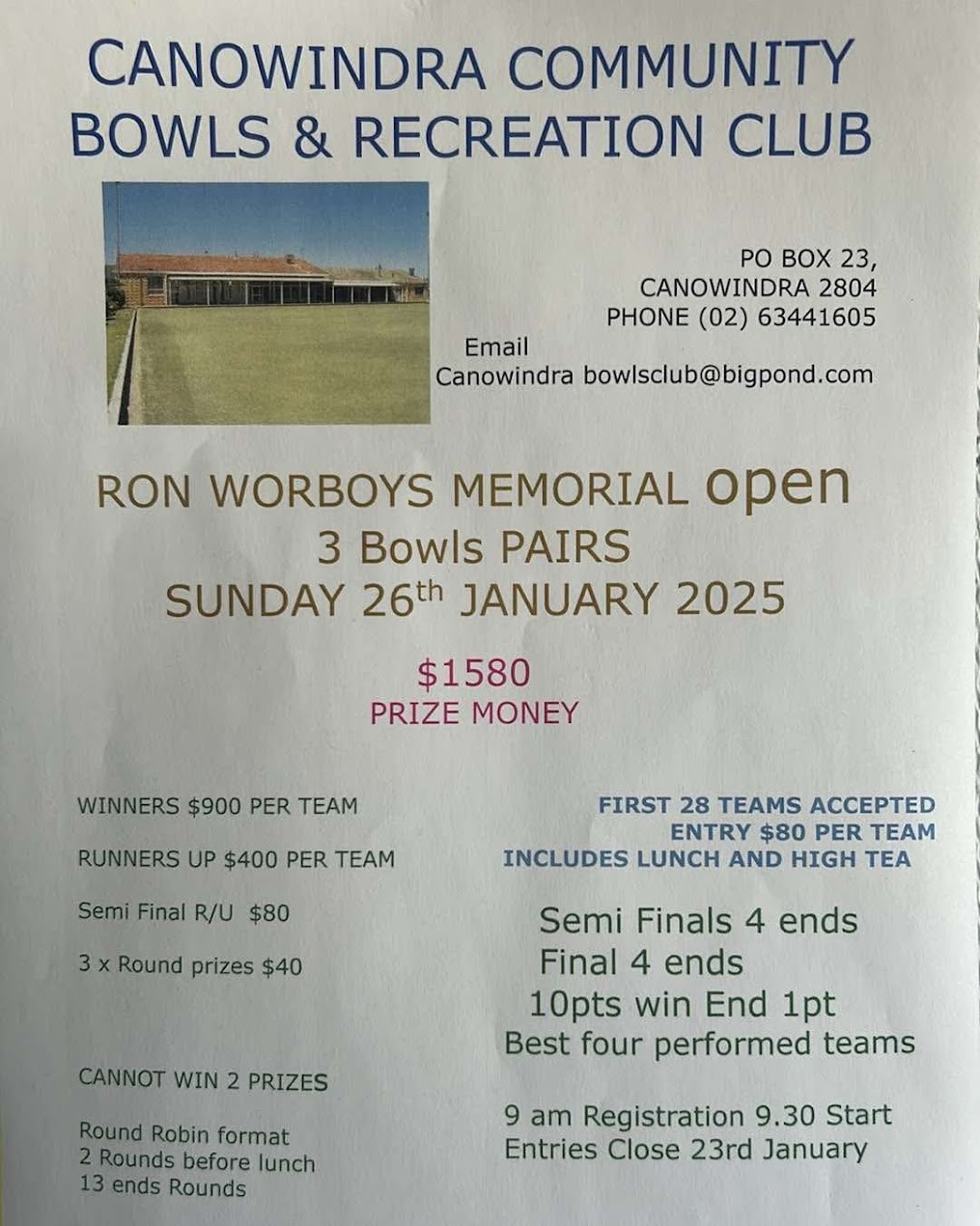 Ron Worboys Memorial Pairs flyer
