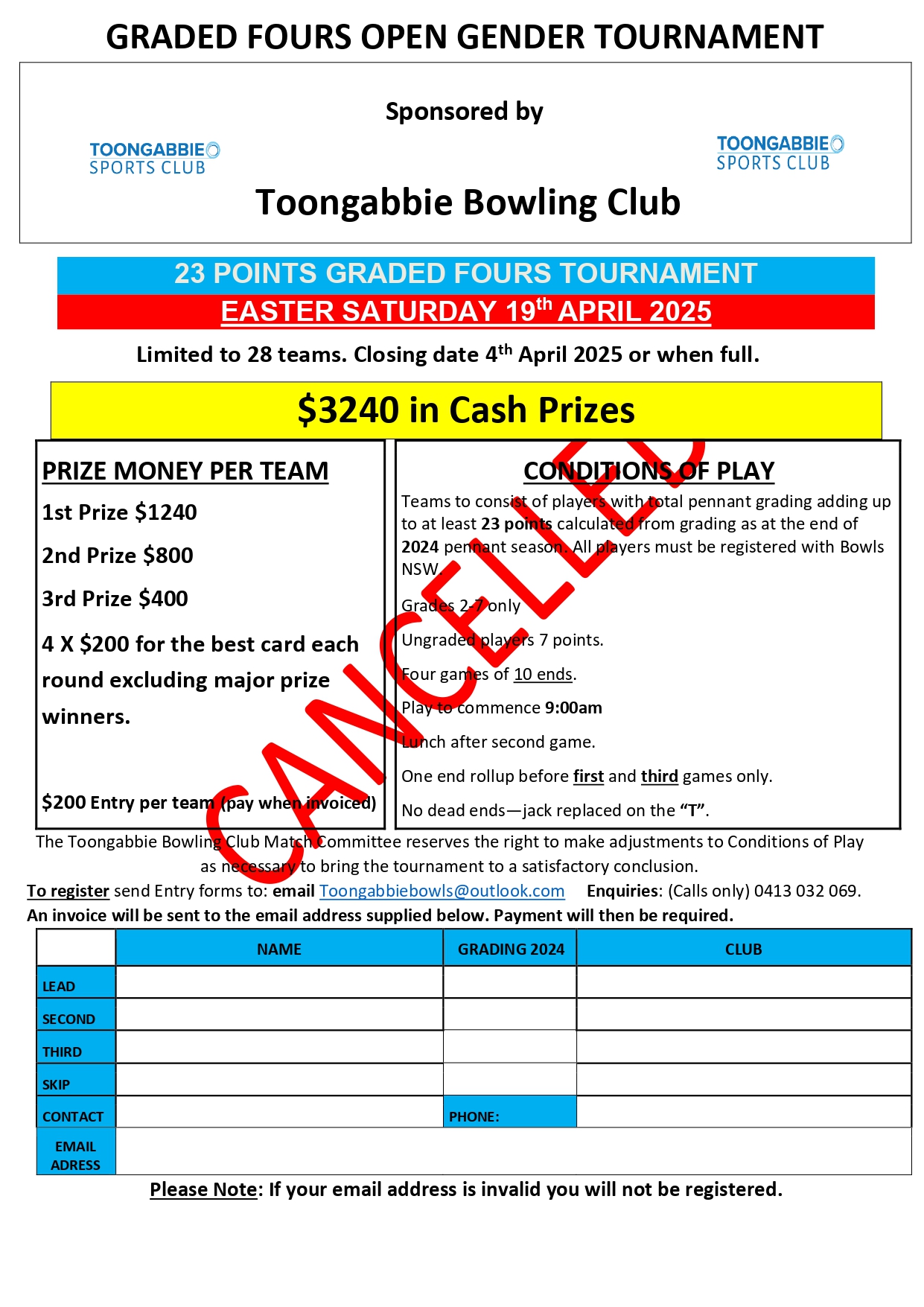 23 Point Graded Fours – Cancelled