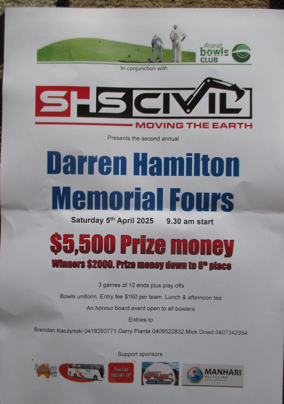 Darren Hamilton Memorial Fours flyer