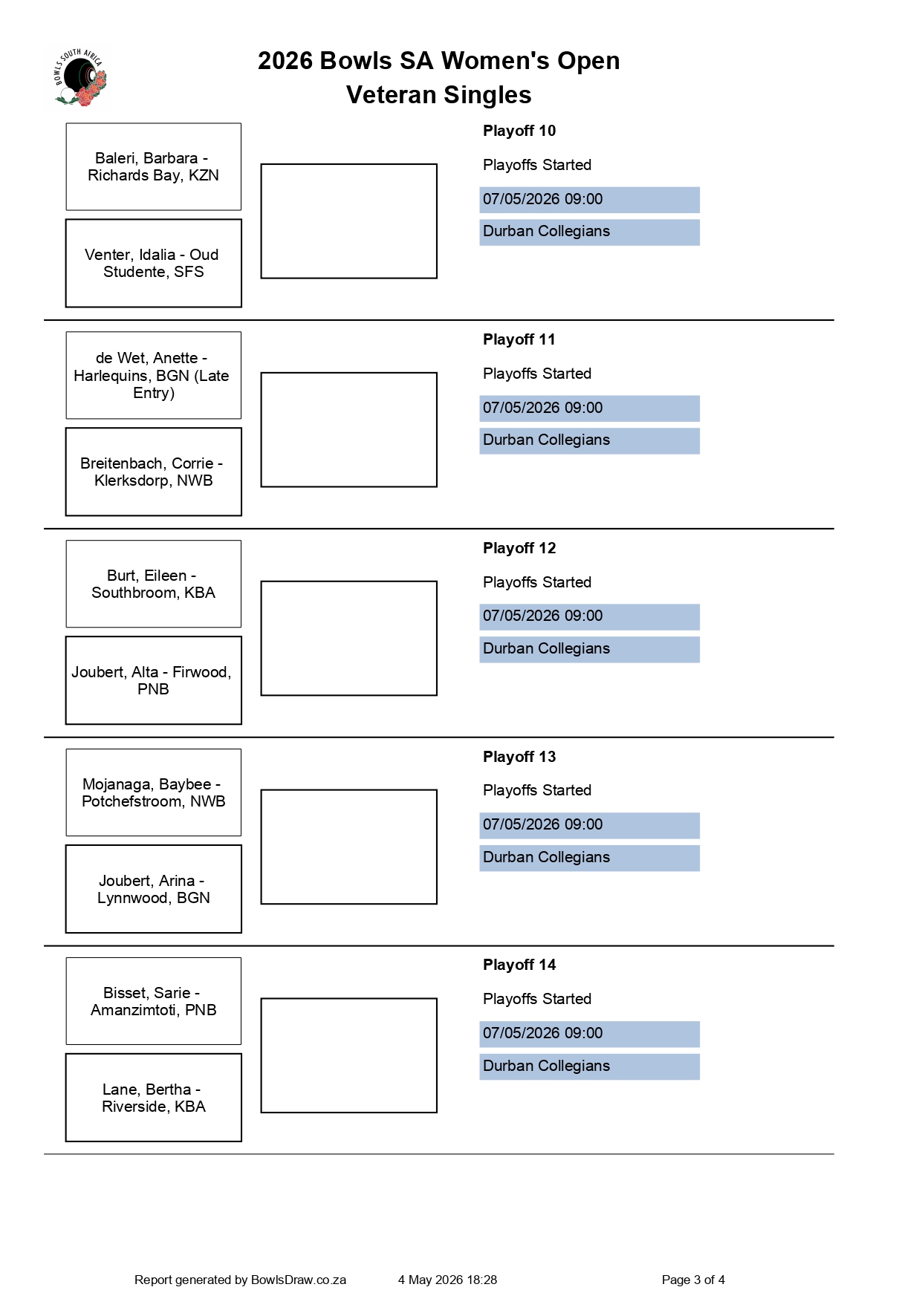 Women’s Nationals 2026 | Port Natal Veteran Singles – Section Play Results The... Women’s Nationals 2026 | Port Natal Veteran Singles – Section Play Results The...