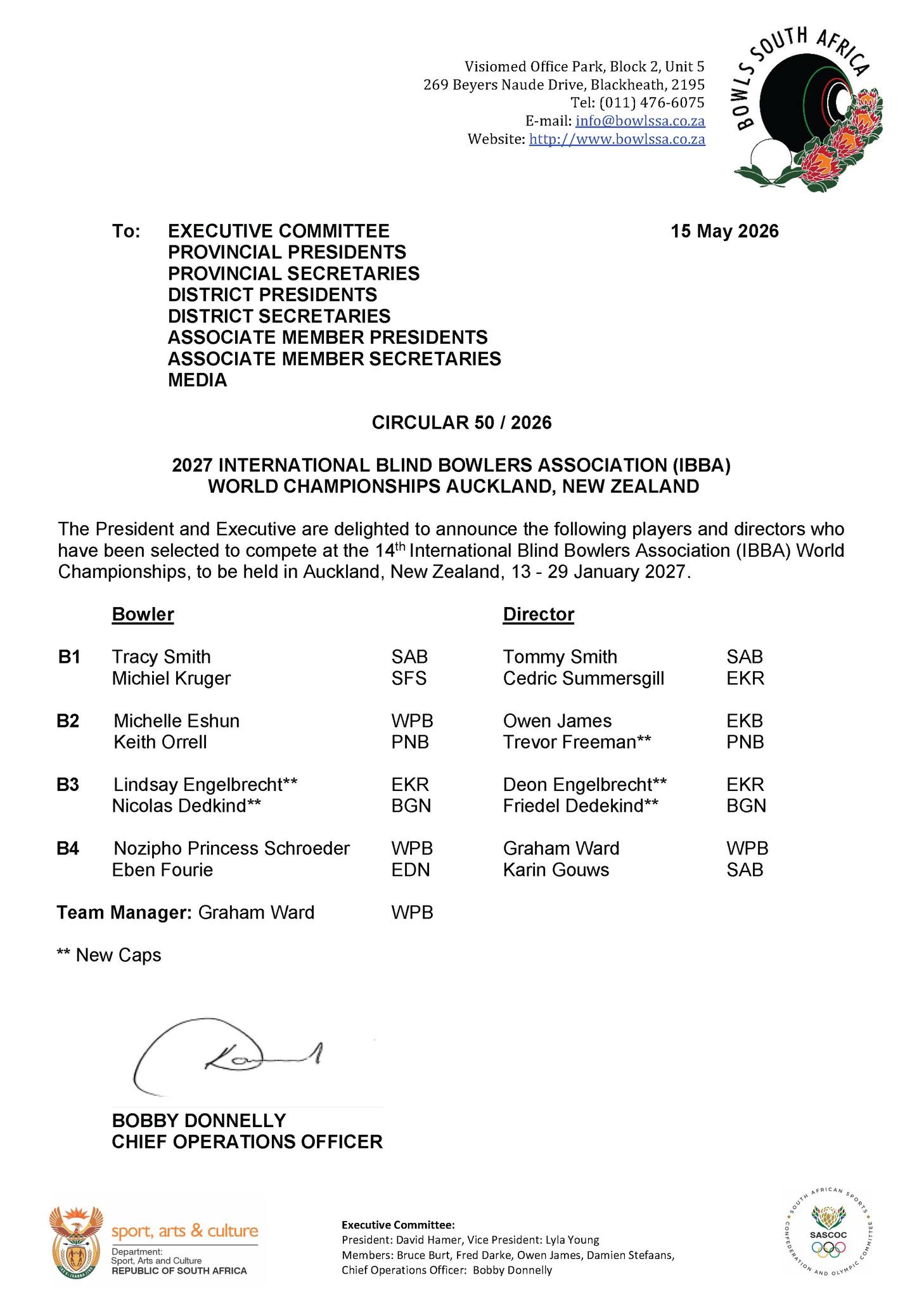 Circular 50 / 2026
2027 International Blind Bowlers Association (Ibba)
World Cha...