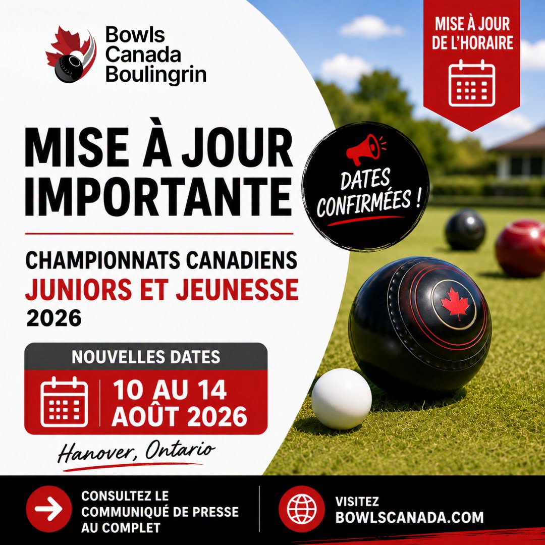 Schedule Update!
The Dates For The 2026 Canadian Youth & Junior Lawn Bowling Ch... Schedule Update!
The Dates For The 2026 Canadian Youth & Junior Lawn Bowling Ch...