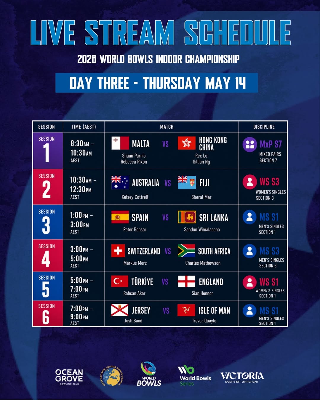 Day Three's Broadcast Is Set At The 2026 World Bowls Indoor Championship....