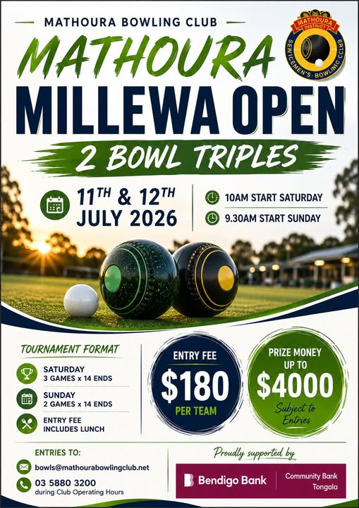 Millewa Open 2 Bowl Triples flyer