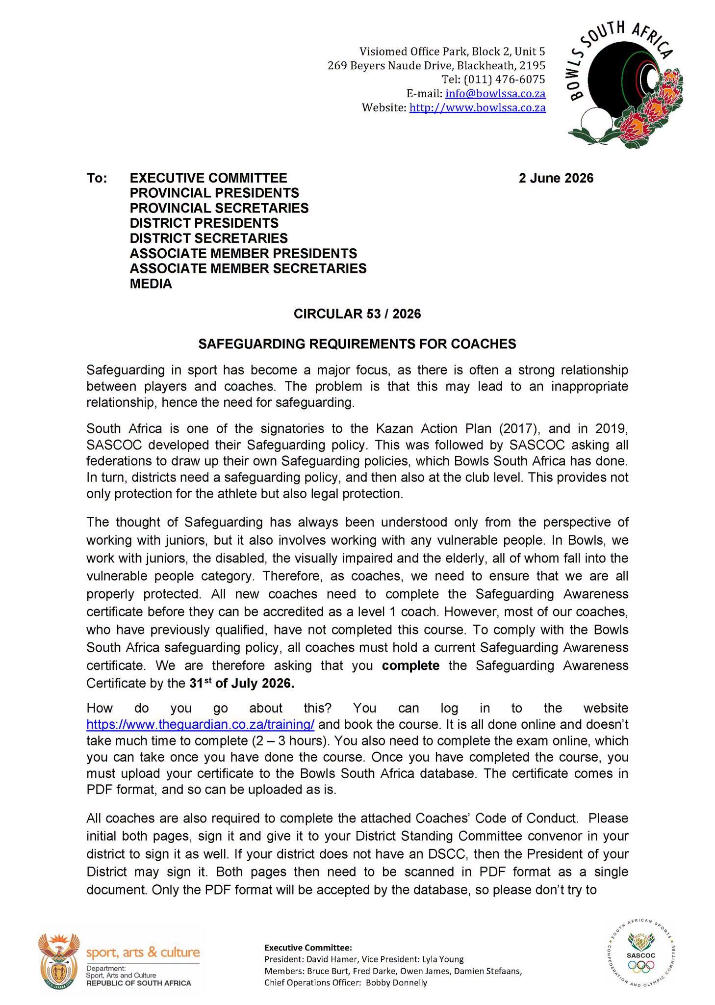 Circular 53 / 2026
Safeguarding Requirements For Coaches
Safeguarding In Sport H... Circular 53 / 2026
Safeguarding Requirements For Coaches
Safeguarding In Sport H...