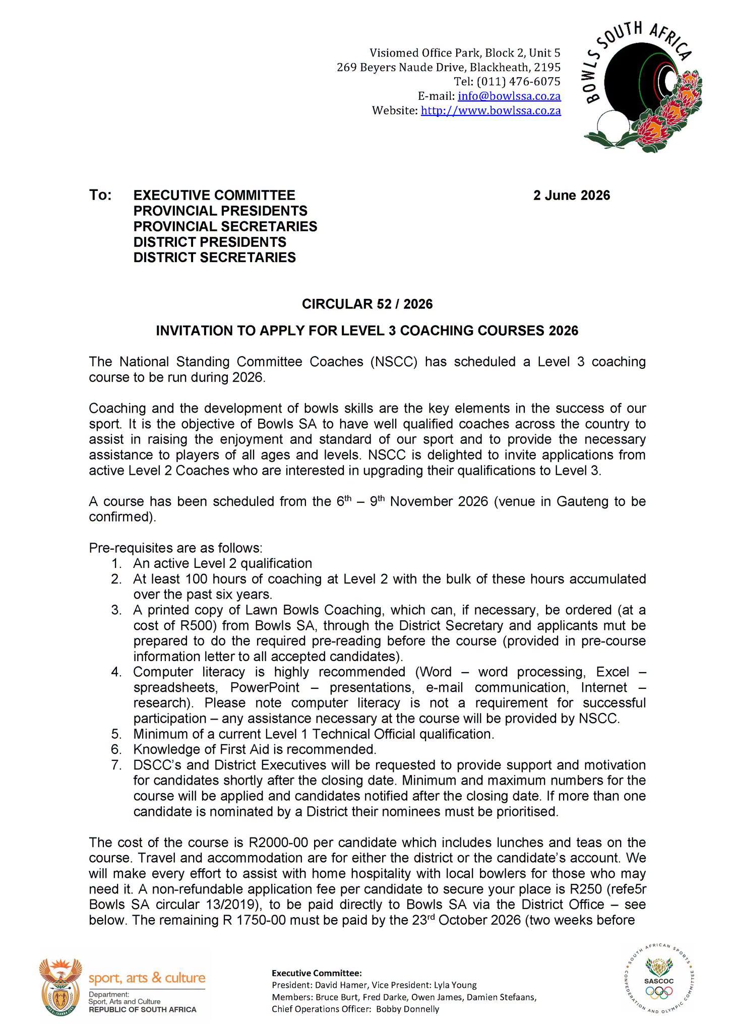 Circular 52 / 2026
Invitation To Apply For Level 3 Coaching Courses 2026
The Nat... Circular 52 / 2026
Invitation To Apply For Level 3 Coaching Courses 2026
The Nat...