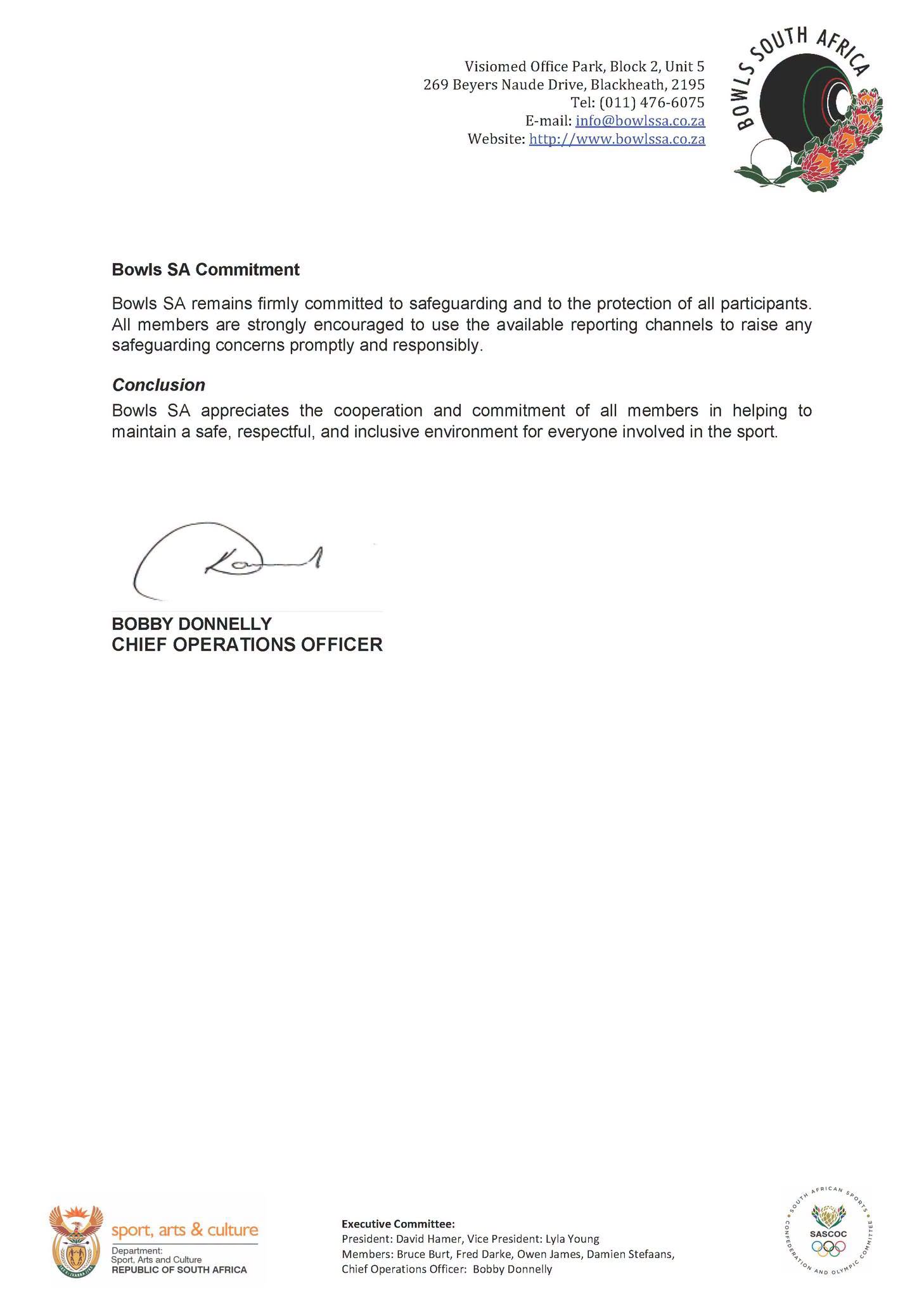 Circular 56 / 2026
Bowls Sa: Safeguarding
Bowls South Africa (Bowls Sa) Has Rece... Circular 56 / 2026
Bowls Sa: Safeguarding
Bowls South Africa (Bowls Sa) Has Rece...