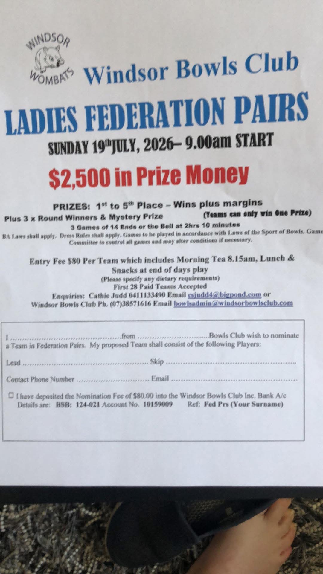 Ladies Federation Pairs flyer