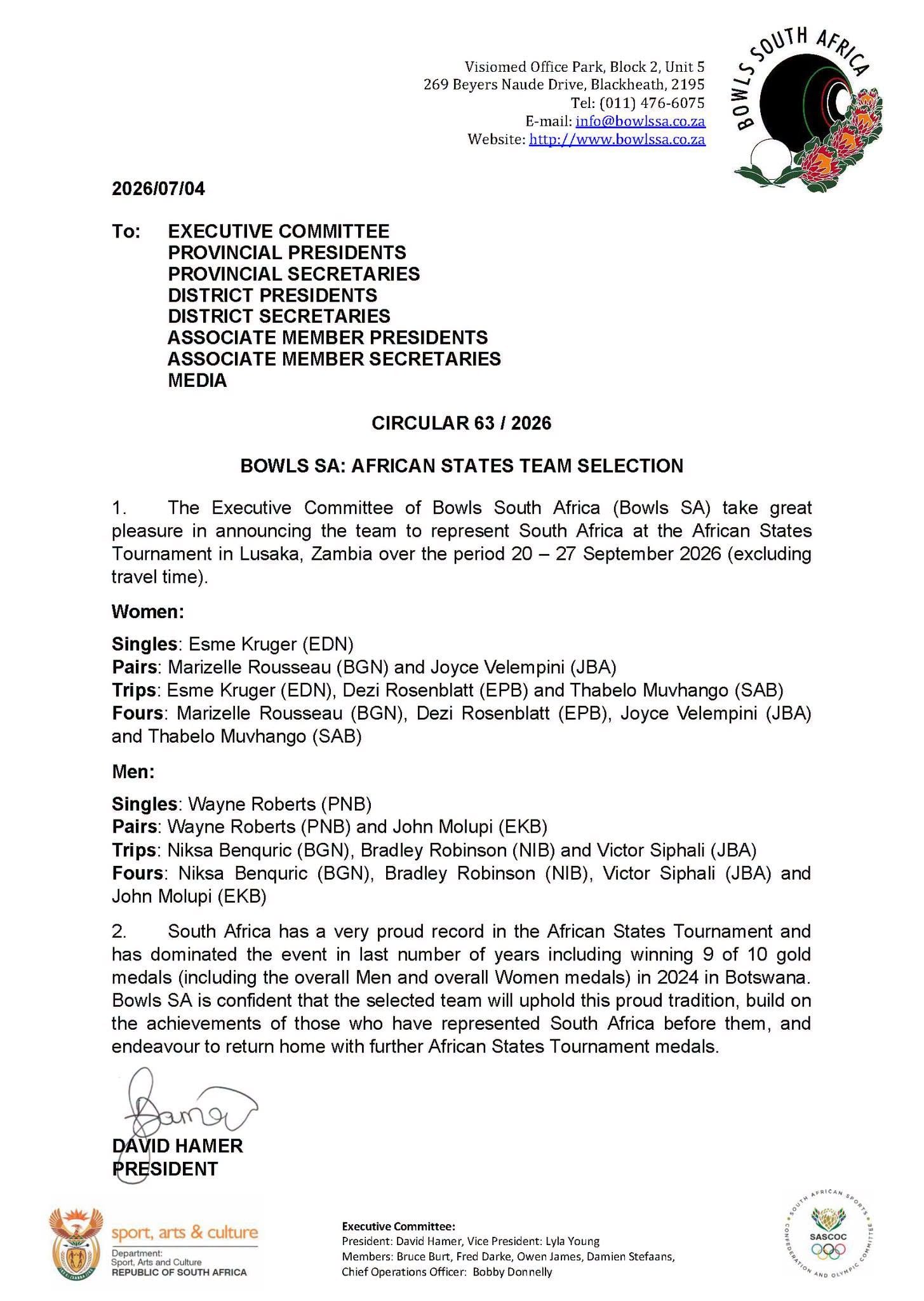 Circular 63 / 2026 Bowls Sa: African States Team Selection The Executive Committ... Circular 63 / 2026 Bowls Sa: African States Team Selection The Executive Committ...