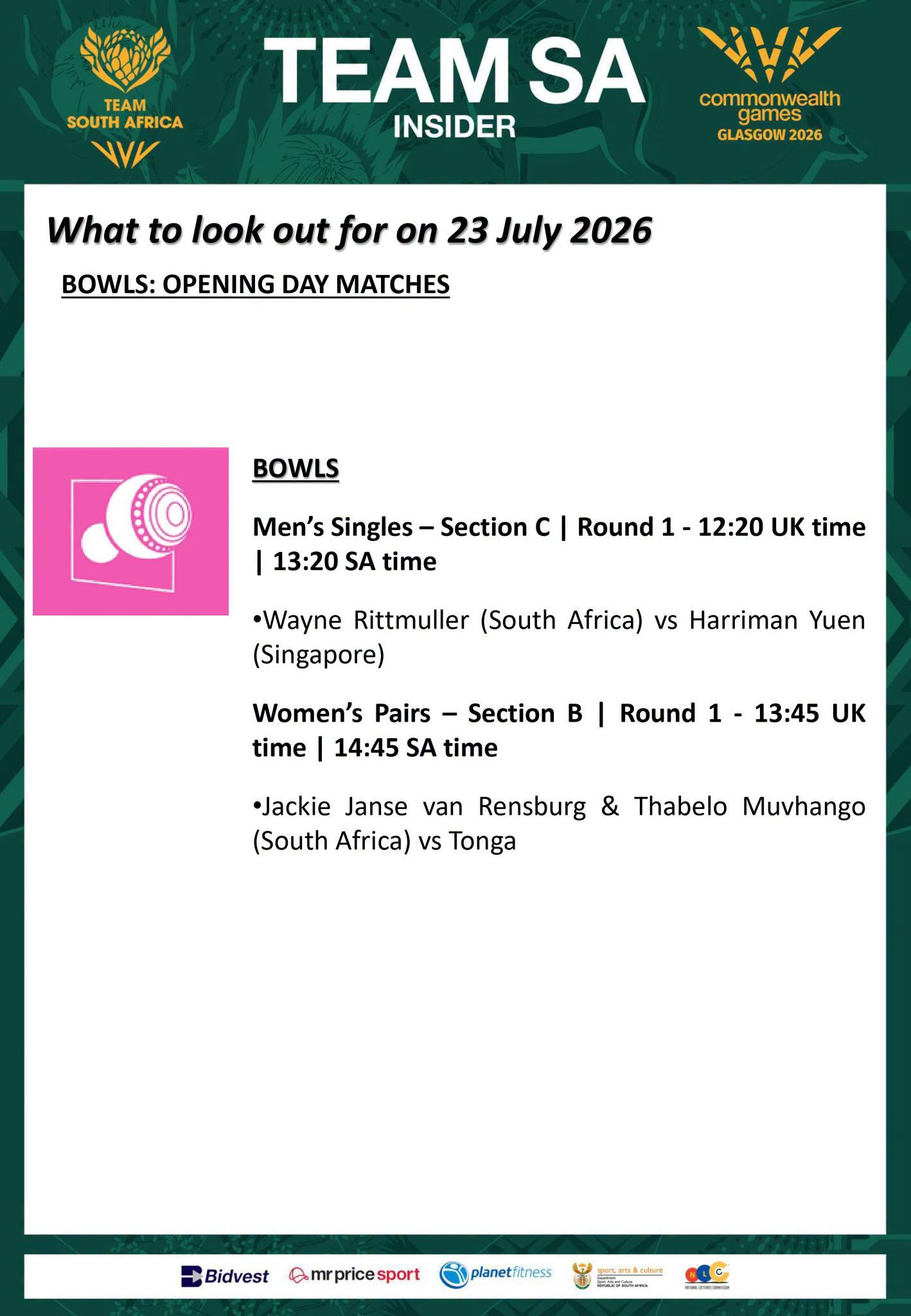 Team Sa Insider 23 July 2026 #bowlssouthafrica #commonwealthgames