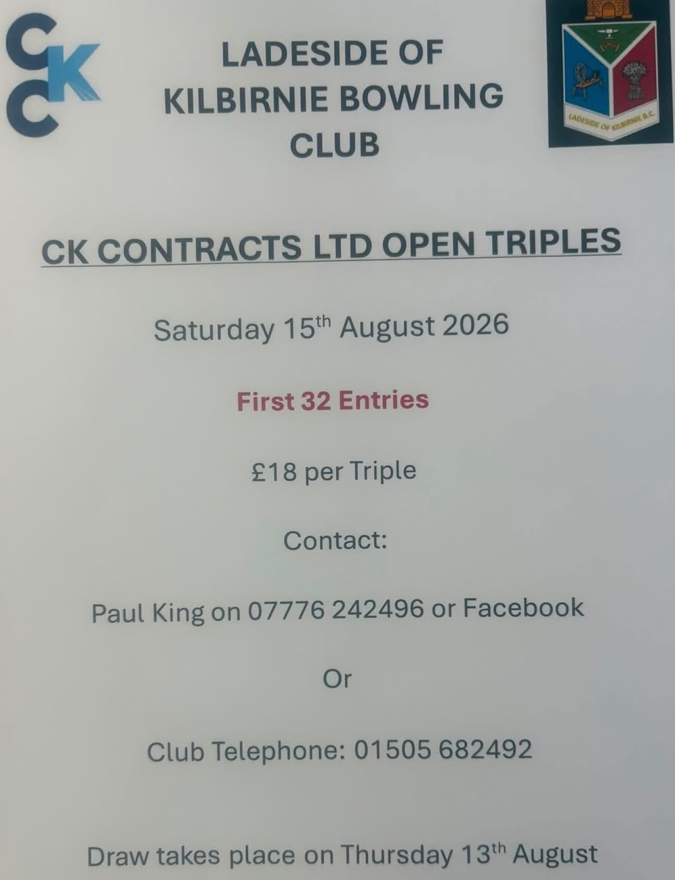 CK Contracts Ltd Open Triples flyer