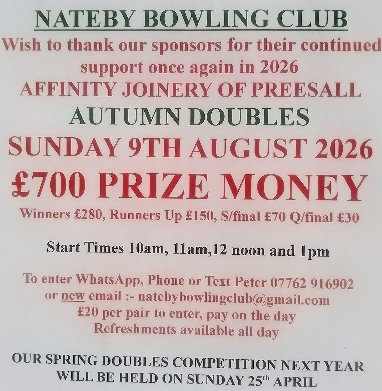 Affinity Joinery of Preesall Autumn Doubles flyer