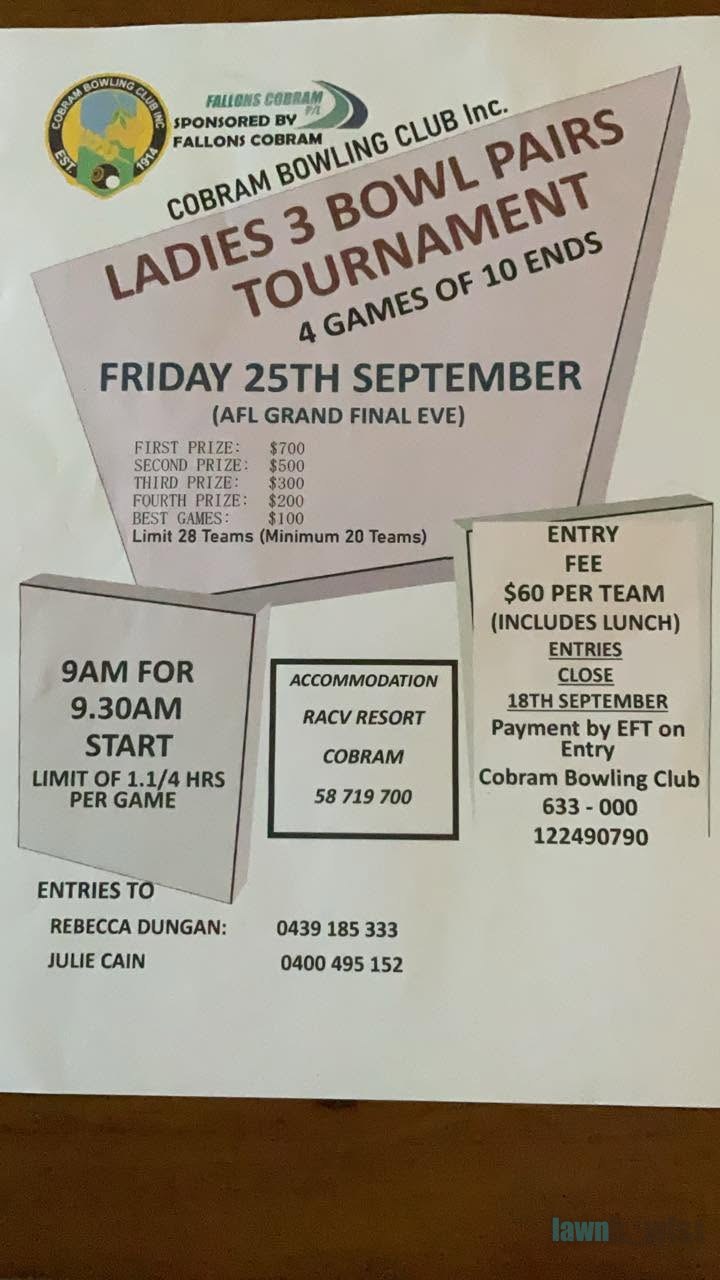 Ladies 3 Bowl Pairs Tournament flyer