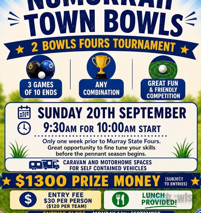 Numurkah Town Bowls 2 Bowls Fours flyer