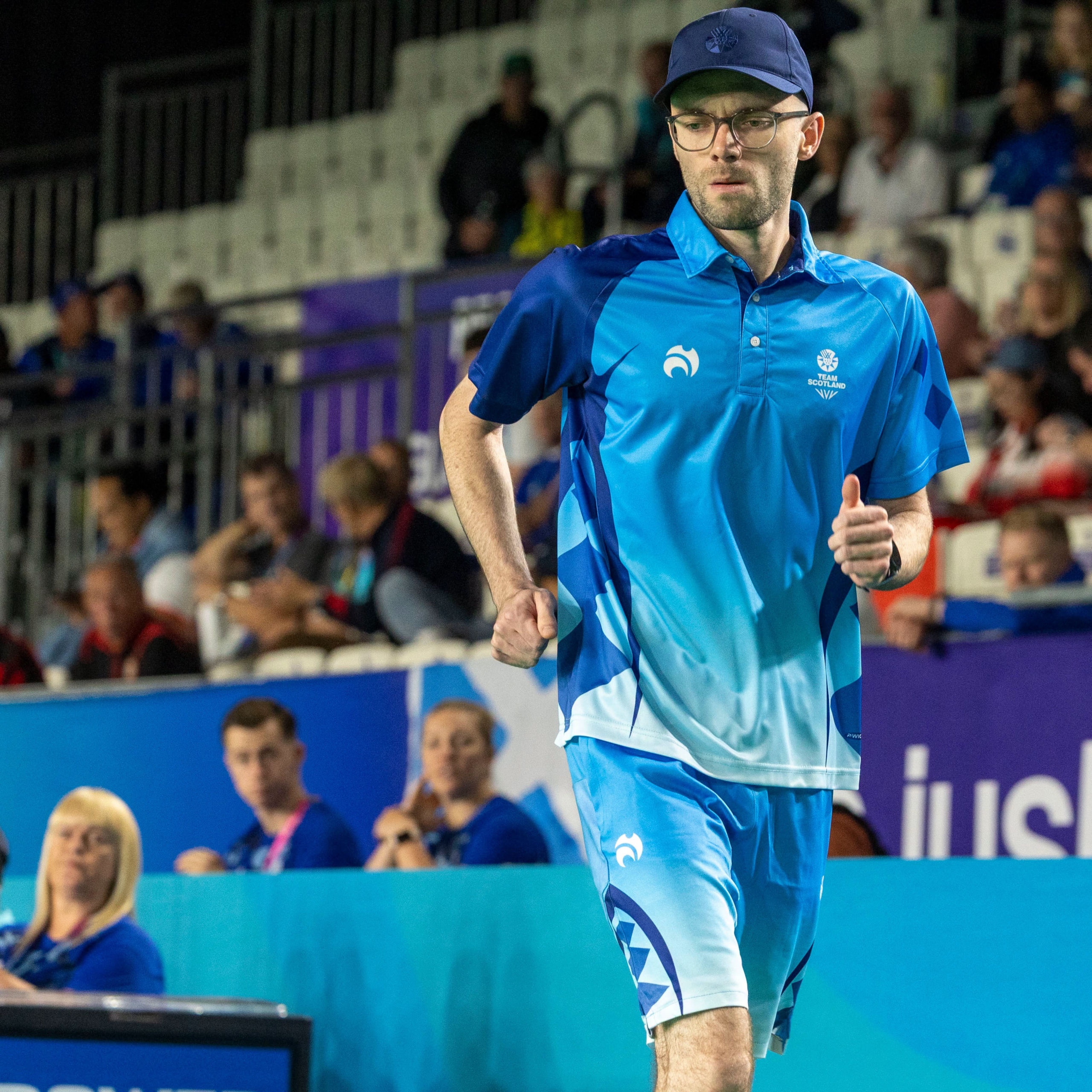 Jason Banks loses his final Men’s Singles section match against England at Glasg…