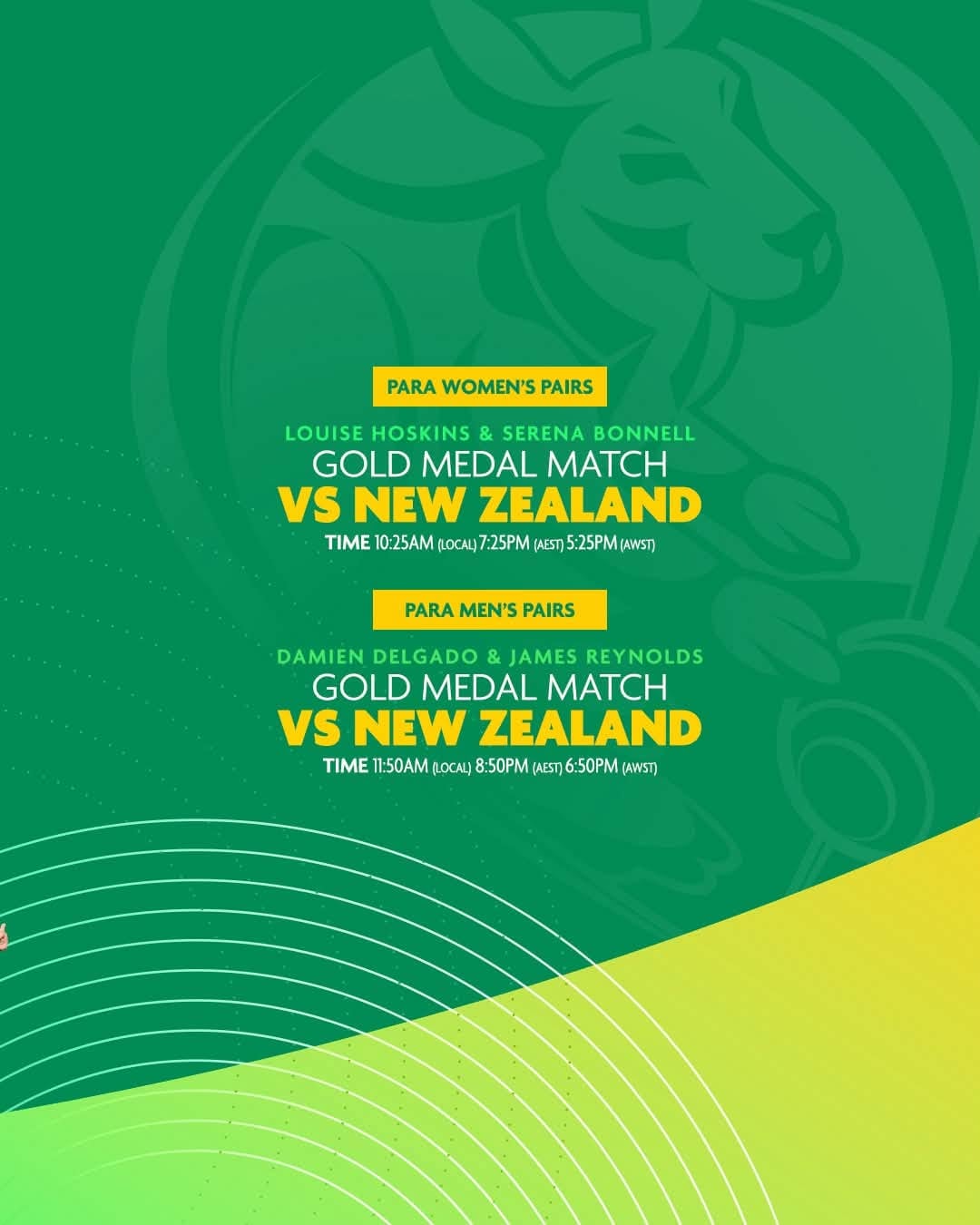 Australia Takes On New Zealand In Both The Para Women’s Pairs And Para Men’s... Australia Takes On New Zealand In Both The Para Women’s Pairs And Para Men’s...