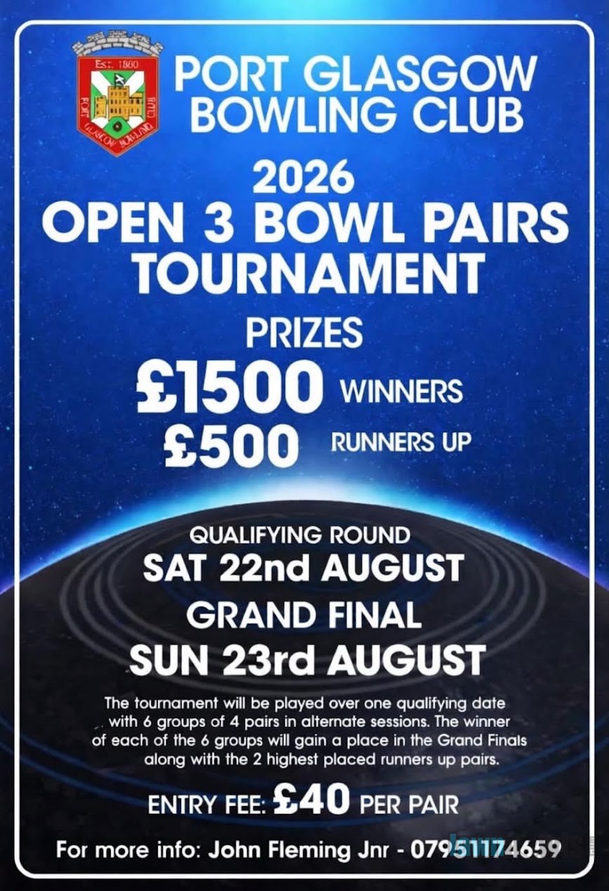 2026 Open 3 Bowl Pairs Tournament flyer
