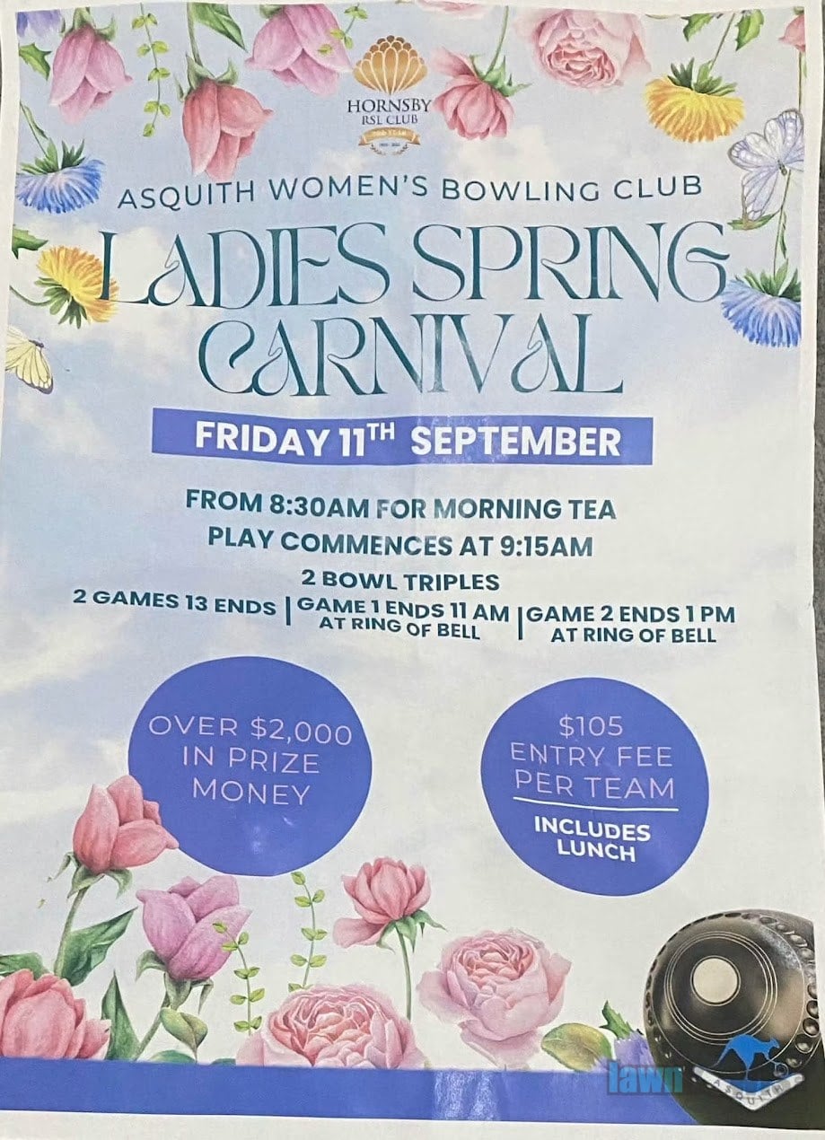 Asquith Women’s Bowling Club Ladies Spring Carnival flyer