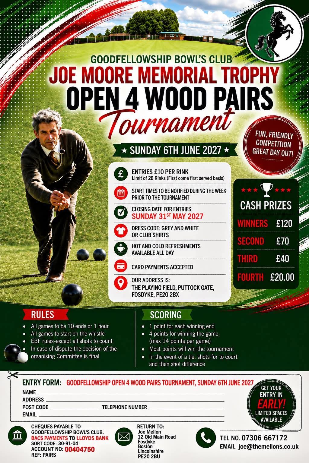 Joe Moore Memorial Trophy Open 4 Wood Pairs Tournament flyer