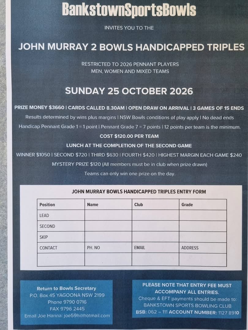 John Murray 2 Bowls Handicapped Triples flyer