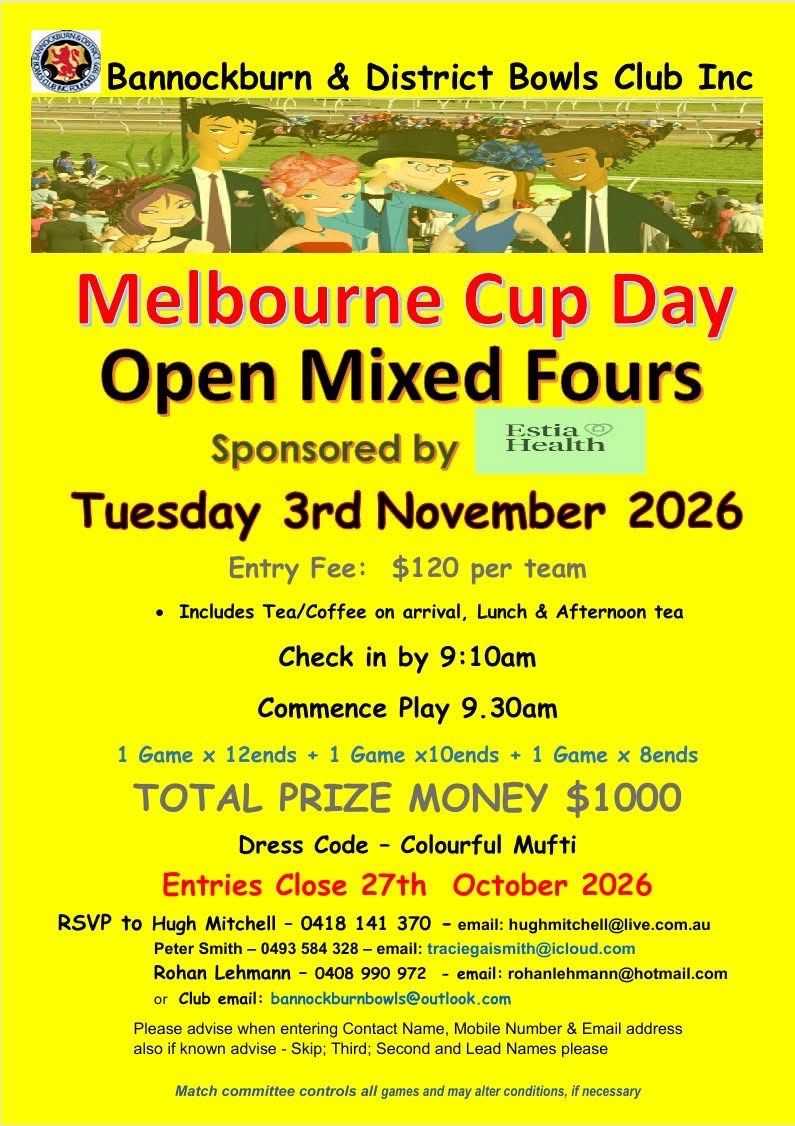 Melbourne Cup Day Open Mixed Fours flyer
