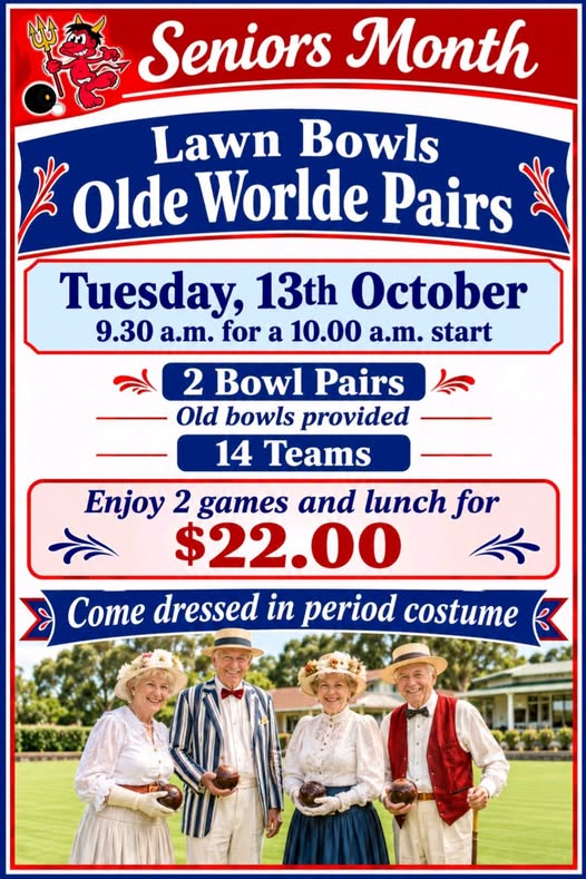Seniors Month Lawn Bowls Olde Worlde Pairs flyer