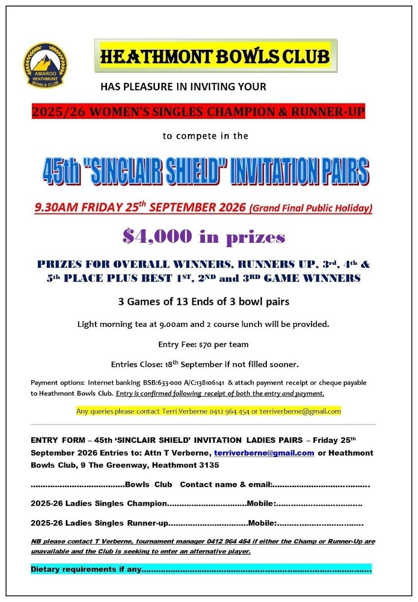 45th ‘Sinclair Shield’ Invitation Pairs
