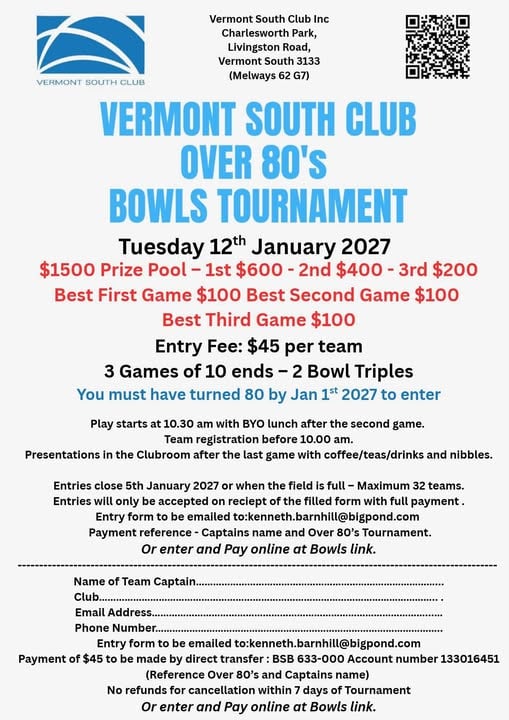 Vermont South Club Over 80’s Bowls Tournament