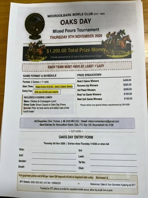 Oaks Day Mixed Fours Tournament