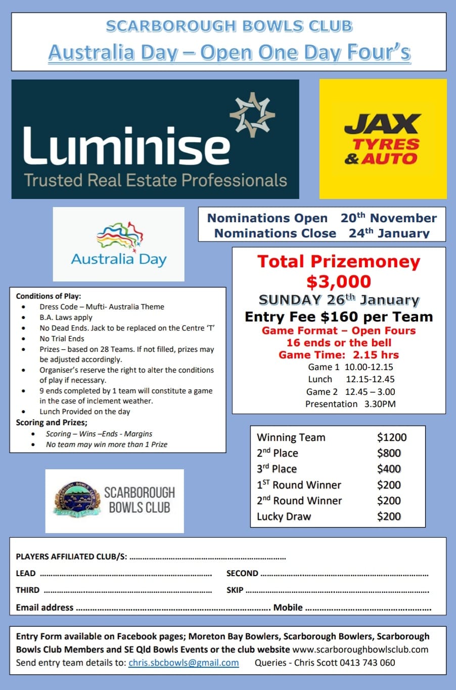 Australia Day Open Fours flyer