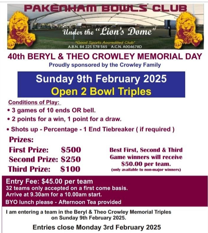 40th Beryl & Theo Crowley Memorial Day flyer