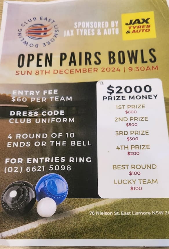 Open Pairs Bowls flyer