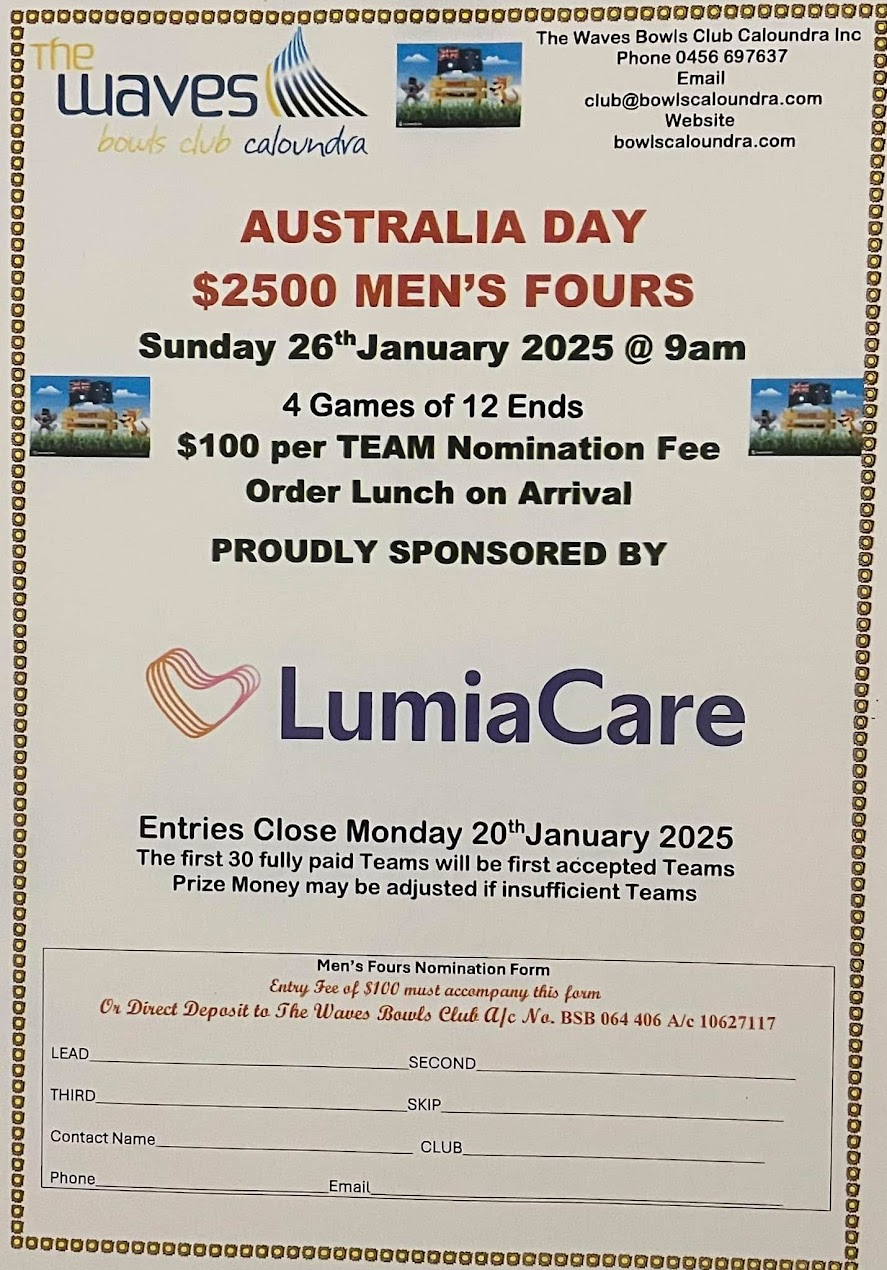Australia Day $2500 Mens Fours flyer