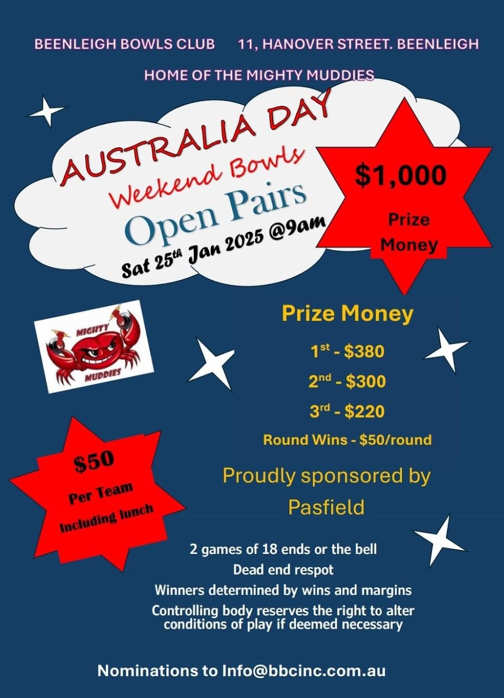 Australia Day Open Pairs flyer