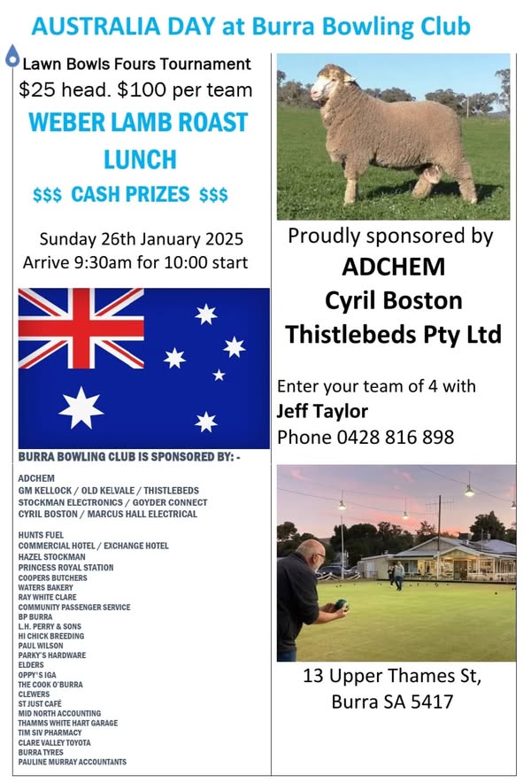 Australia Day At Burra Fours flyer