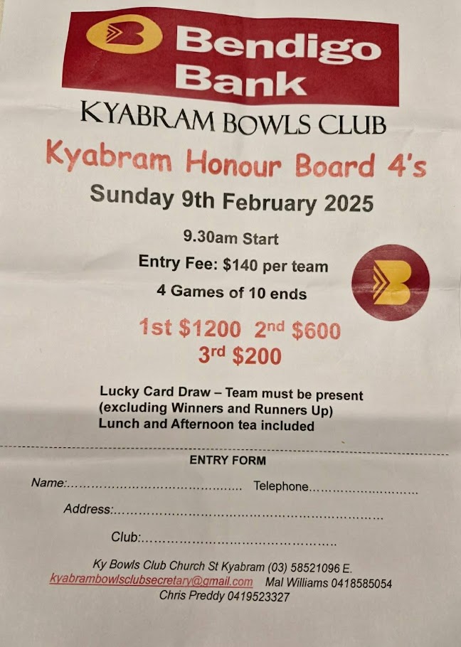 Kyabram Honour Board Fours flyer