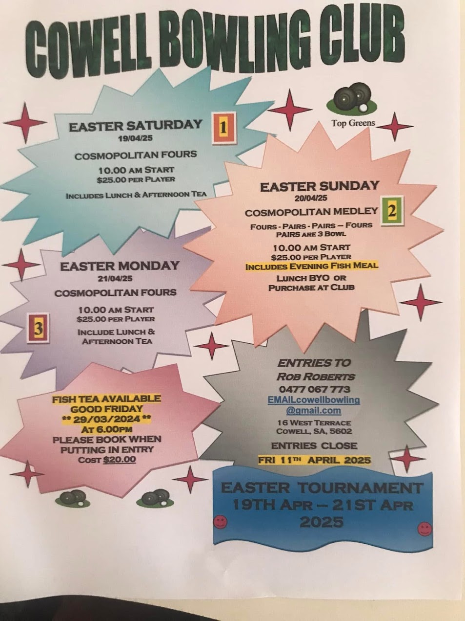 Easter Saturday Cosmopolitan Fours flyer