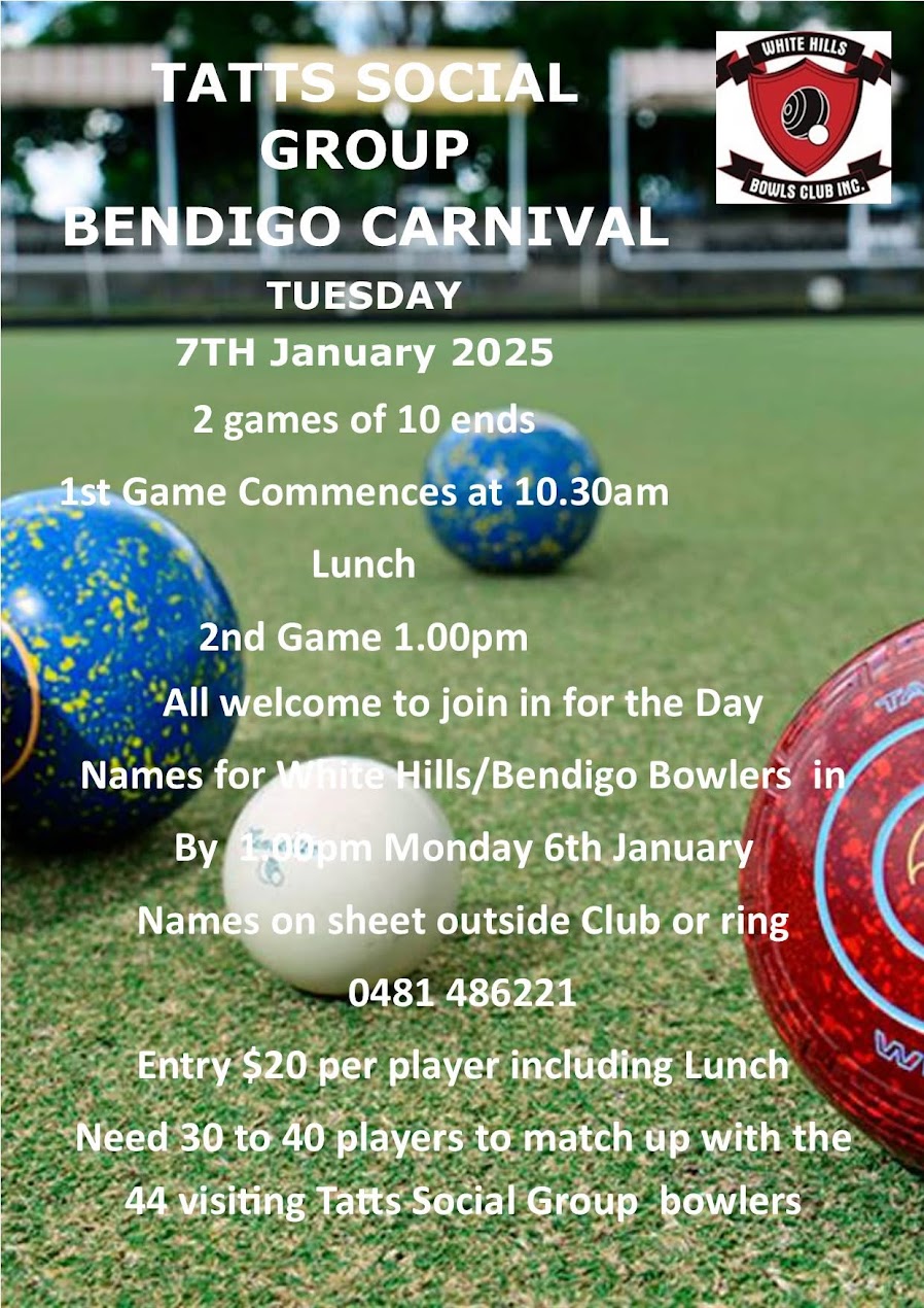 Tatts Social Group Bendigo Carnival flyer