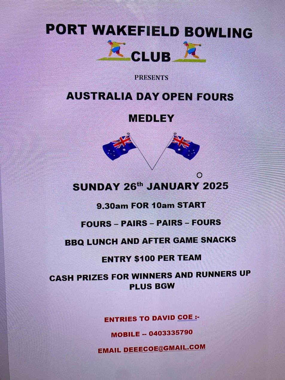 Australia Day Open Fours Medley flyer