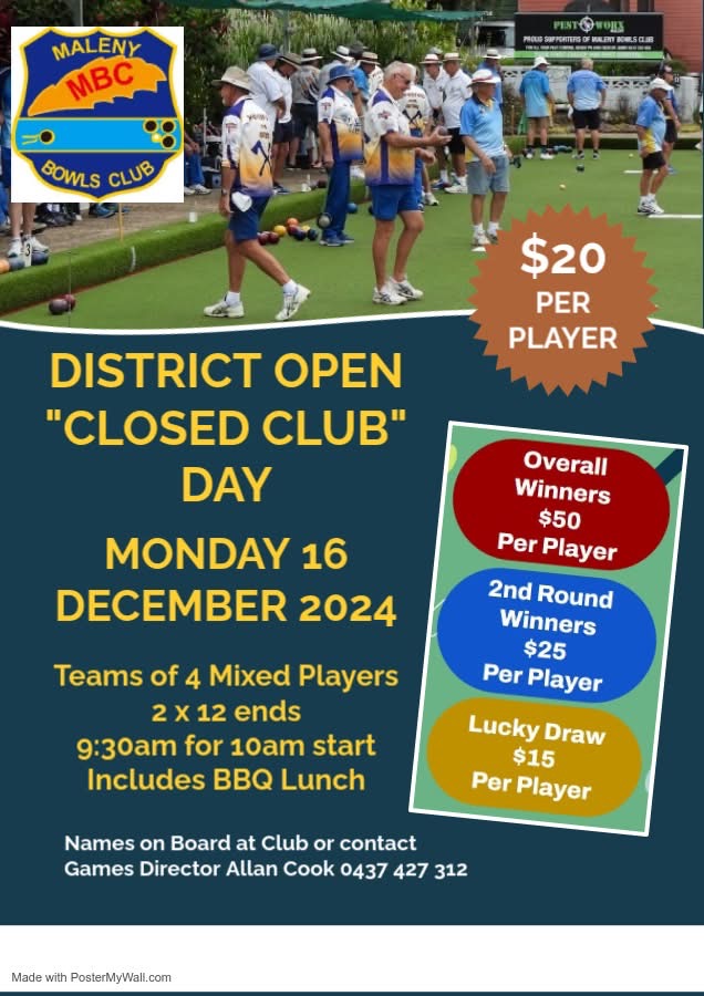 District Open Closed Club Day flyer