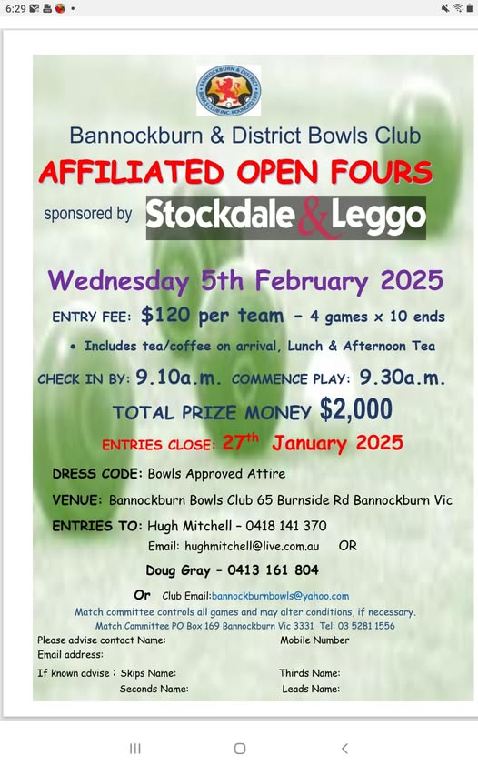 Affiliated Open Fours flyer