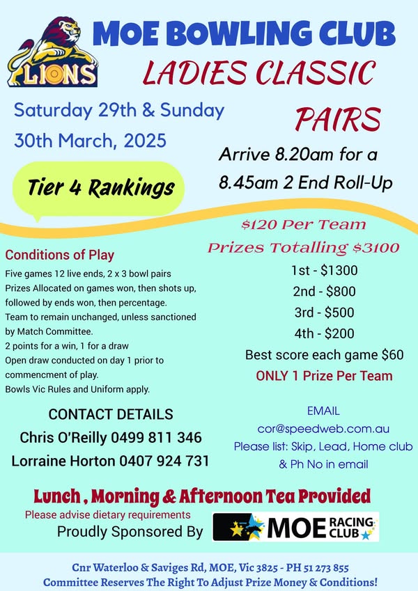 Moe Ladies Classic Pairs flyer