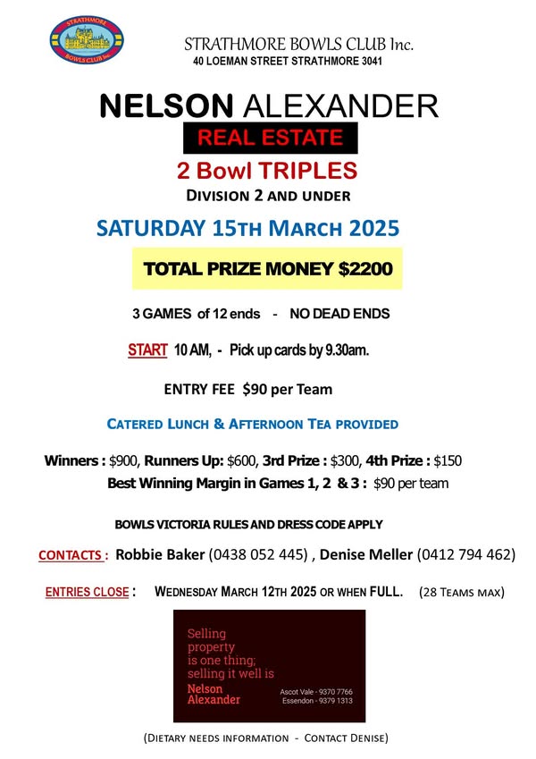 Nelson Alexander R/E 2 Bowl Triples flyer