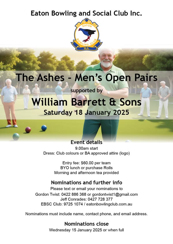 The Ashes – Mens Open Pairs flyer