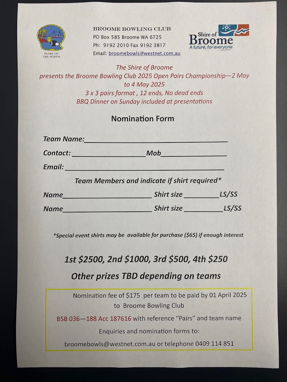 Open Pairs Championship flyer